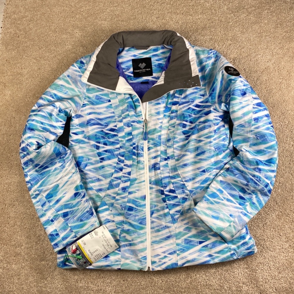 Obermeyer Jette Blue White‎ Abstract Print Insulated Ski Jacket 11149 Size 12